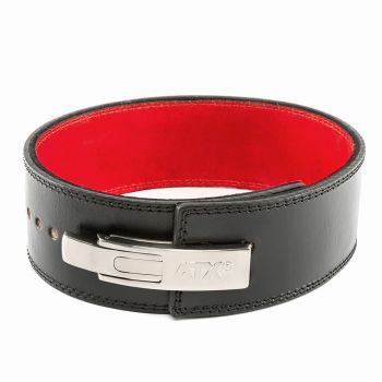 ATX® Power Belt Clip / Gewichthebergürtel mit verchromter Hebelschnalle - Leder - schwarz (innen rot) - Größe S