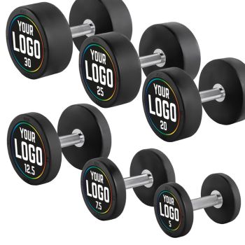 PRO-Style – Rubber Dumbbells - mit Ihrem individuellen Logo - 2,5 – 60 kg / 2,5 kg Steigerung