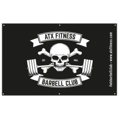 ATX® Wandbanner - weißes Barbell Club Logo auf uni schwarzem Untergrund - 200 x 125 cm (Standard) 