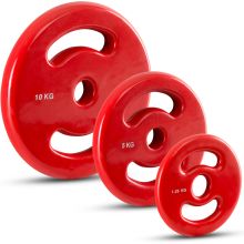 30 mm Vinyl-Disk Hantelscheiben mit 2 Eingriffen  - rot - Gewichtsgrößen von 0,5 kg bis 10 kg